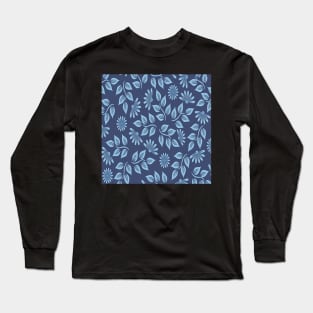 Floral Garden & Vines Blues & Greys Flowers Long Sleeve T-Shirt